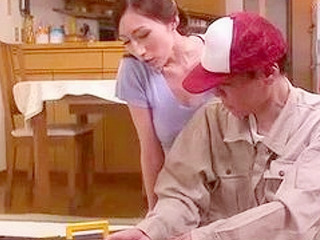 Horny Nippon MILF Fucks Young Tokyo Courier's Naughty Nipple